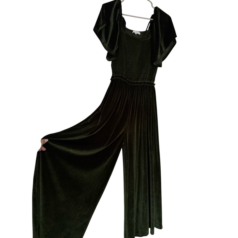 Ivy City Co Green Velvet Smocked Maxi Dress XS Cottagecore Holiday - Picture 2 of 6